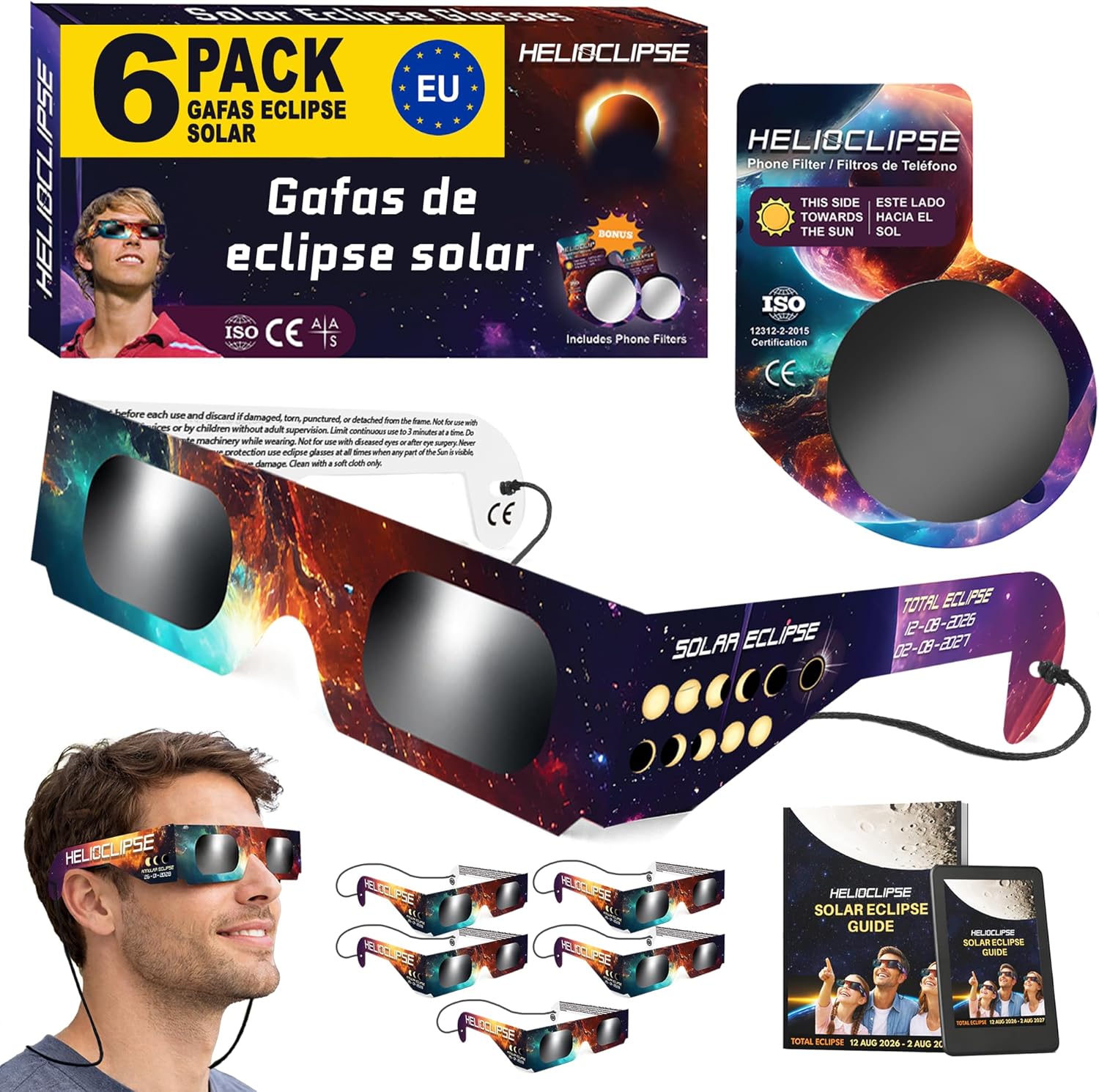 Helioclipse 6 Gafas Eclipse Solar Homologadas ISO 12312-2 CE para Ver Eclipse Solar 2