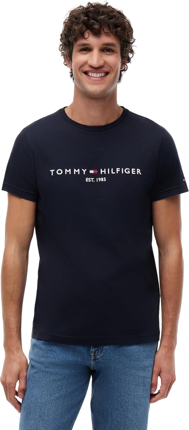 Tommy Hilfiger Camiseta de Manga Corta para Hombre Core Tommy Logo Cuello Redondo, Az
