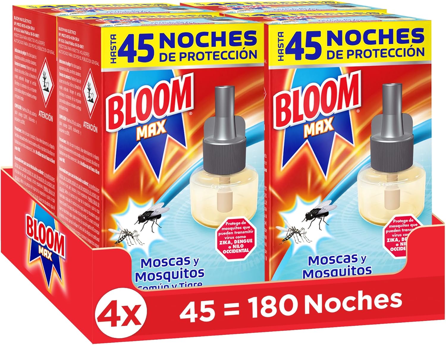 Bloom Max pack de 4 recambios Líquido, insecticida eléctrico antimosquitos contra mos