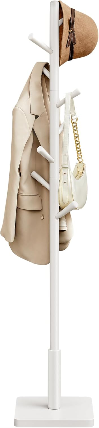 VASAGLE Perchero, Madera Maciza, en Forma de Árbol, 8 Ganchos para Chaquetas, Sombrer
