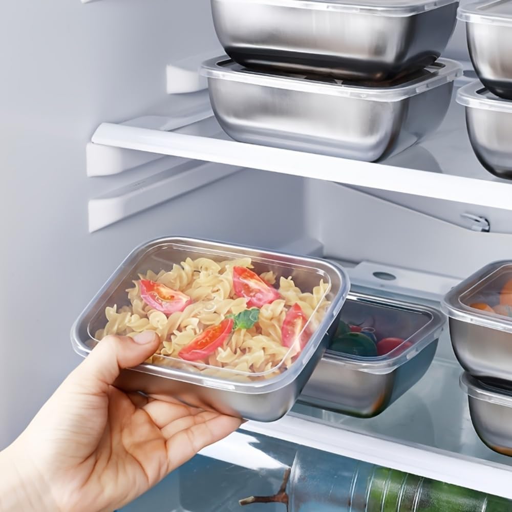 Paquete de 5 contenedores de almacenamiento de acero inoxidable con tapas transparent