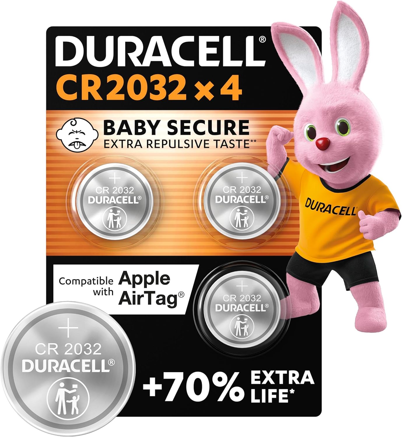 Duracell CR2032 pilas de botón de litio 3 V (paquete de 4) – Hasta un 70 % extra dura