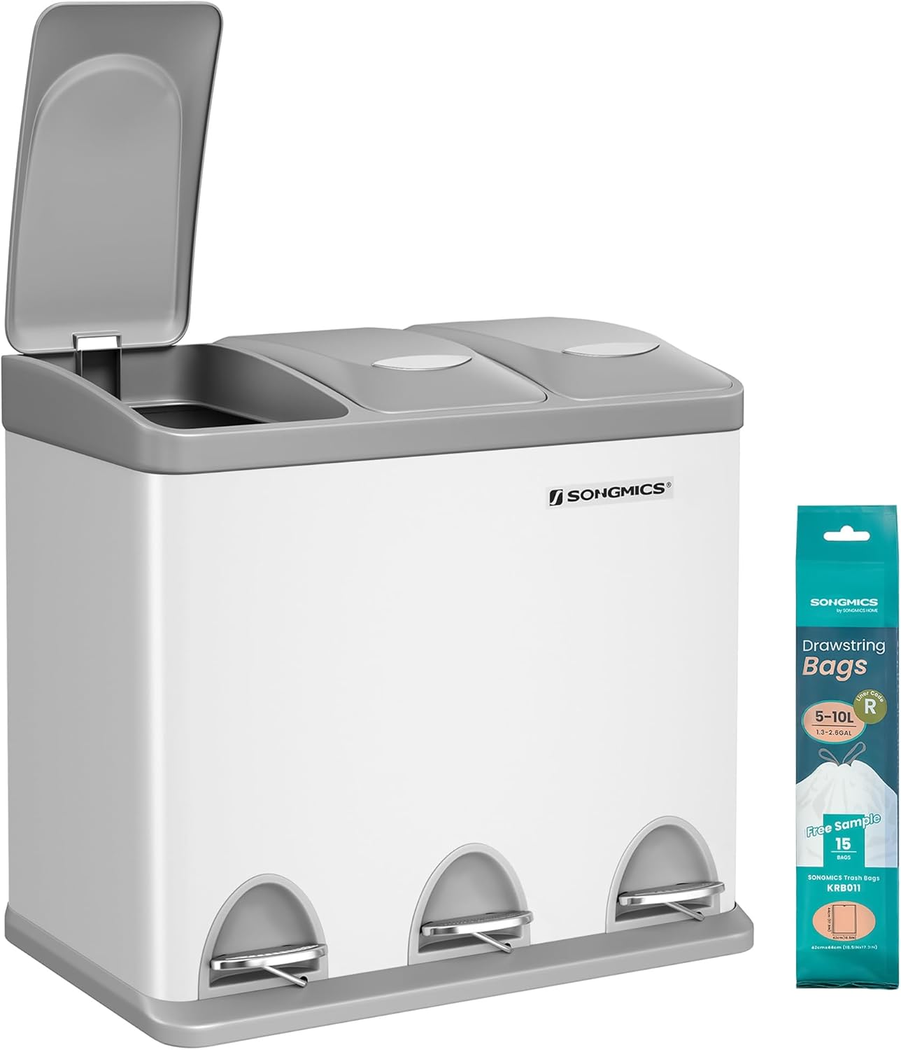 SONGMICS Cubo de Basura de Cocina, Basurero Clasificador 3 x 8 L, Capacidad Pequeña, 