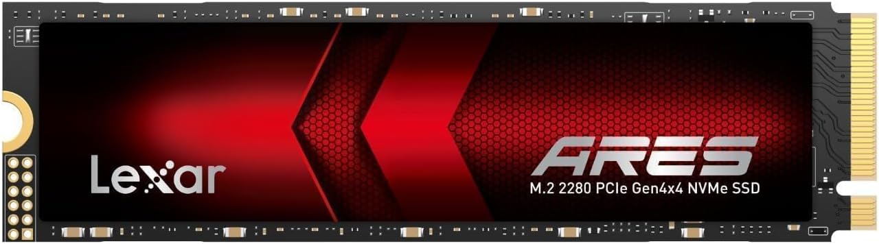 Lexar Ares 2TB SSD, M.2 2280 PCIe Gen4x4 1.4 SSD Interno NVMe, hasta 7.400MB/S Lectur