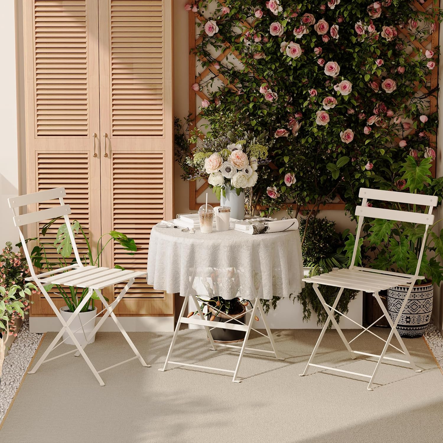 DEWINNER Conjunto de Mesa y sillas, Plegable, Conjunto de Mesa y sillas de jardín de 