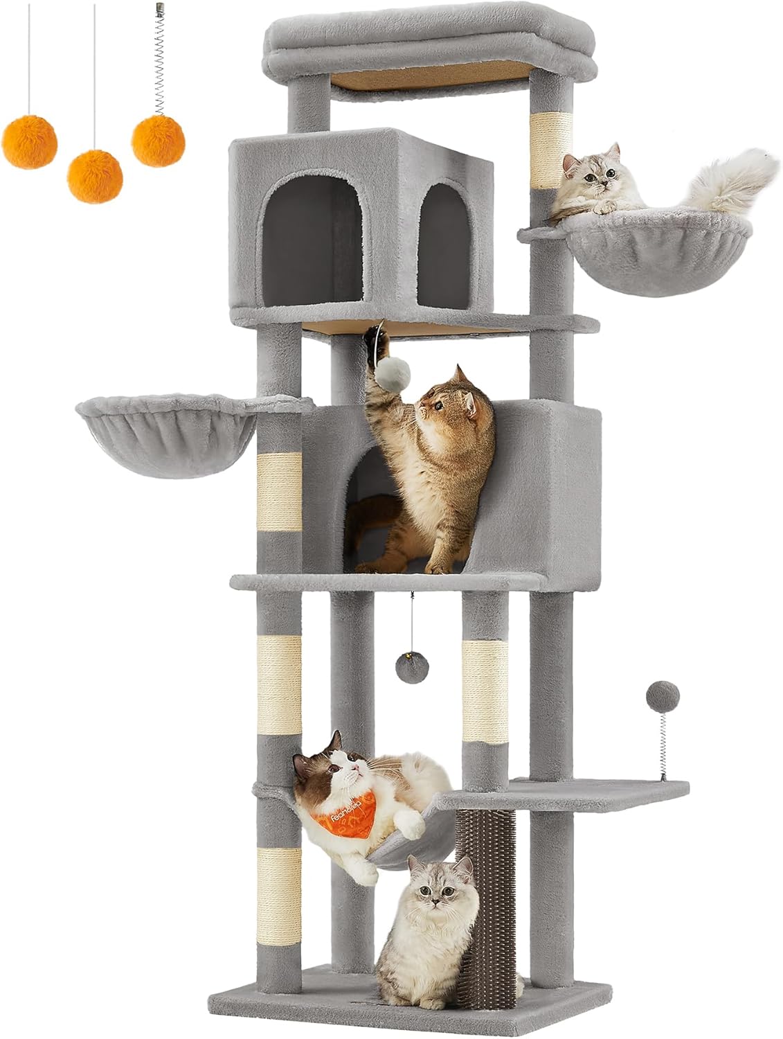 Feandrea Árbol Grande para Gatos, Torre para Arañar de 175 cm de Altura, Multinivel c