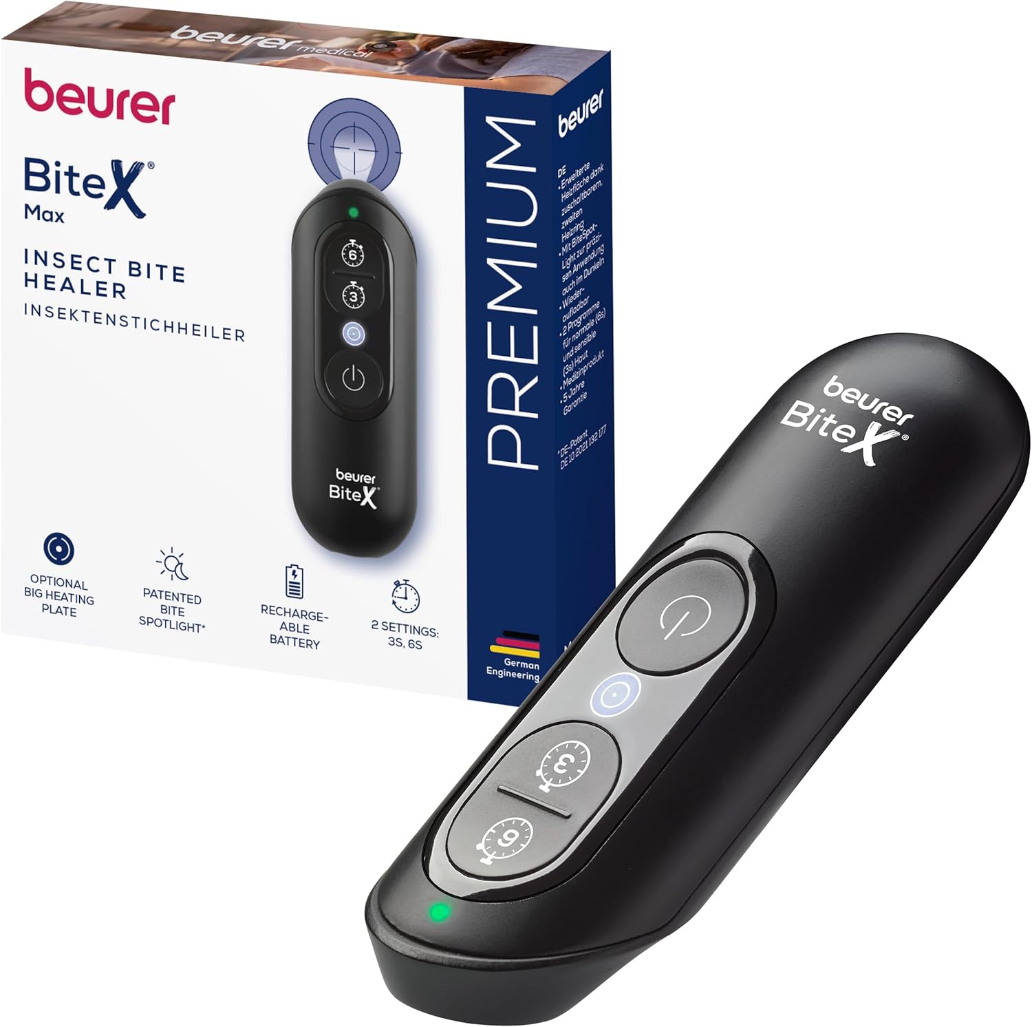Beurer BiteX Max Deep Black Aparato contra picaduras de insectos con superficie de ca