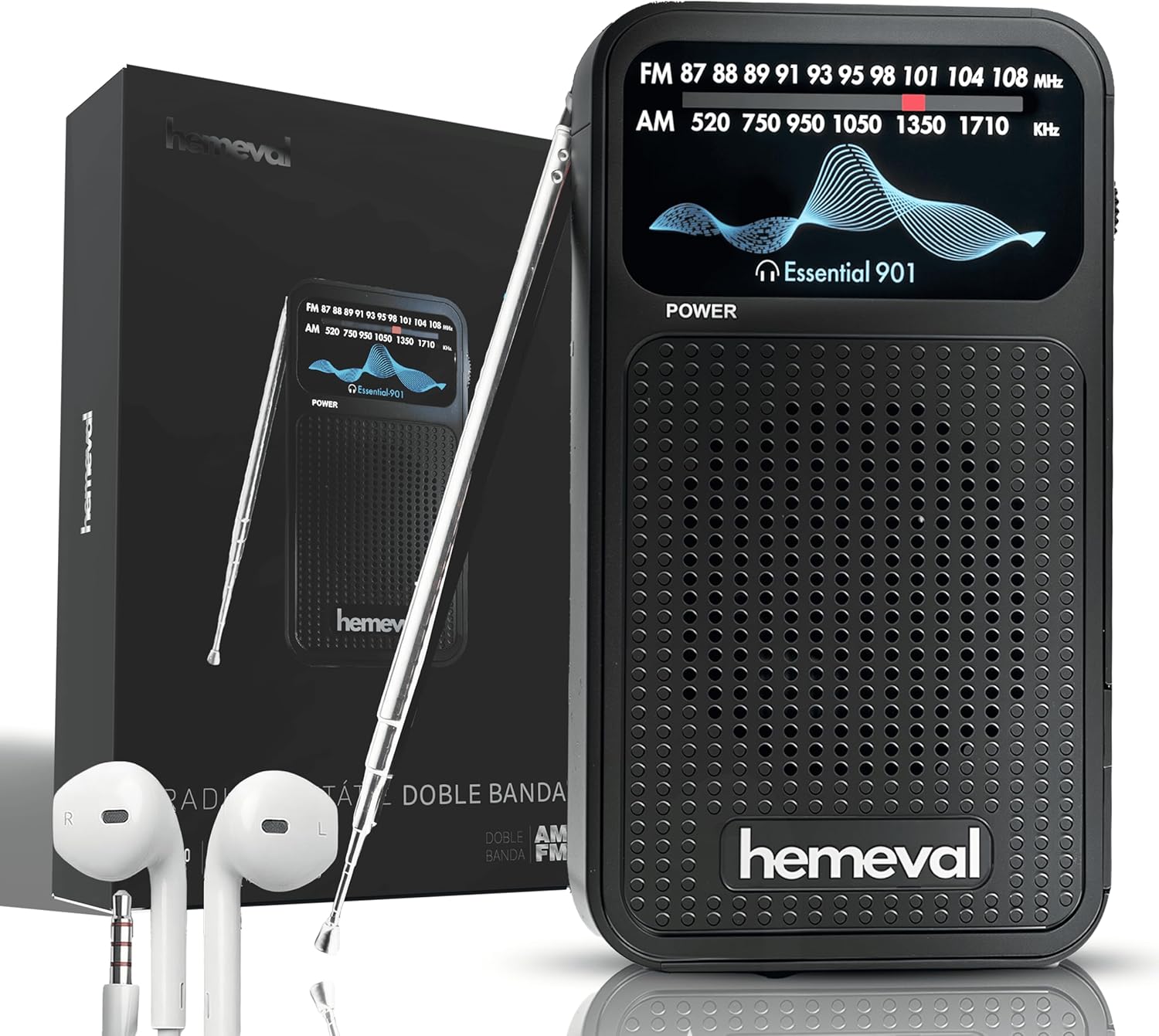 HEMEVAL Radio Portátil a Pilas FM/Am Pequeña con Auriculares – Transistor de Bolsillo