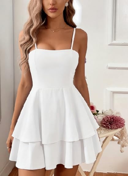 Vestido corto de verano con volantes escalonados para mujer, sin mangas, tirantes del