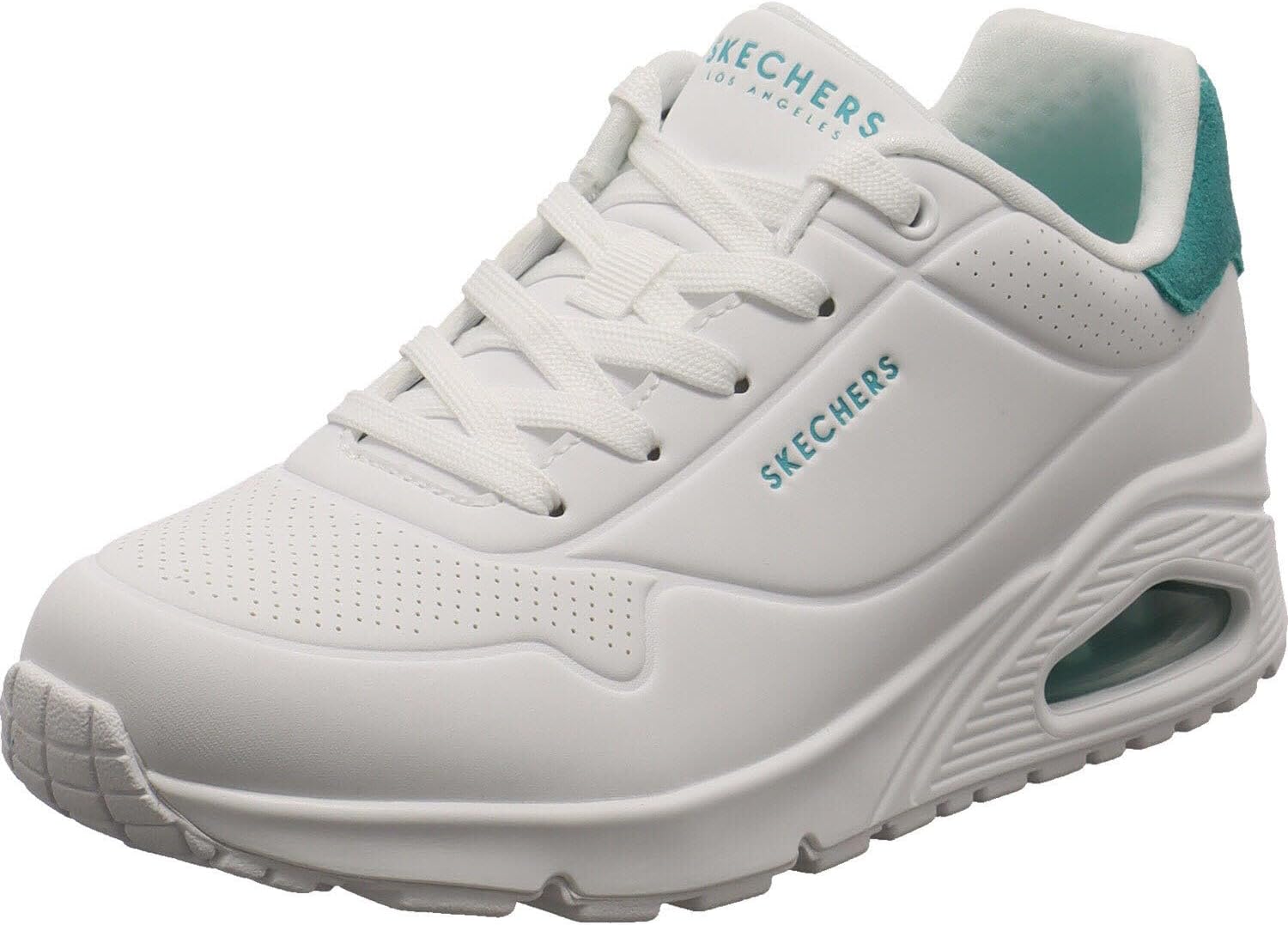 Skechers Uno Pop Back, Zapatillas de Deporte Mujer, Blanco Durabuck Mint Suede Trim, 