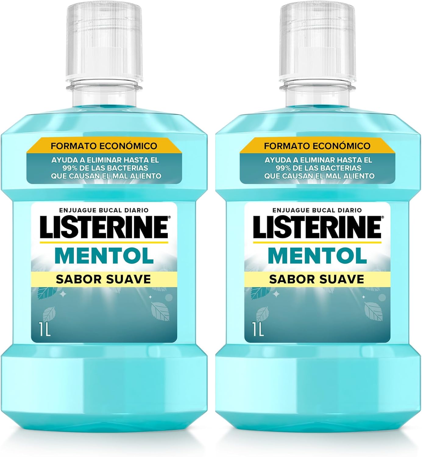 Listerine Mentol Sabor Suave (2 x 1 L), enjuague bucal con flúor y 0% alcohol, coluto