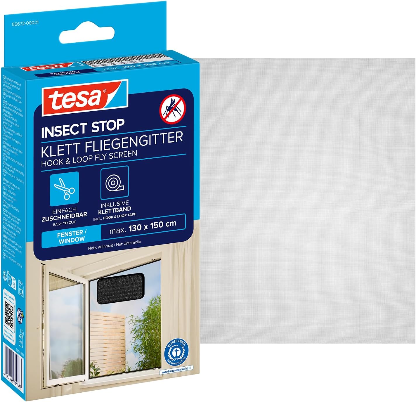 tesa Insect Stop Malla Mosquitera STANDARD para Ventanas, Mosquitera Autoadhesiva, Re
