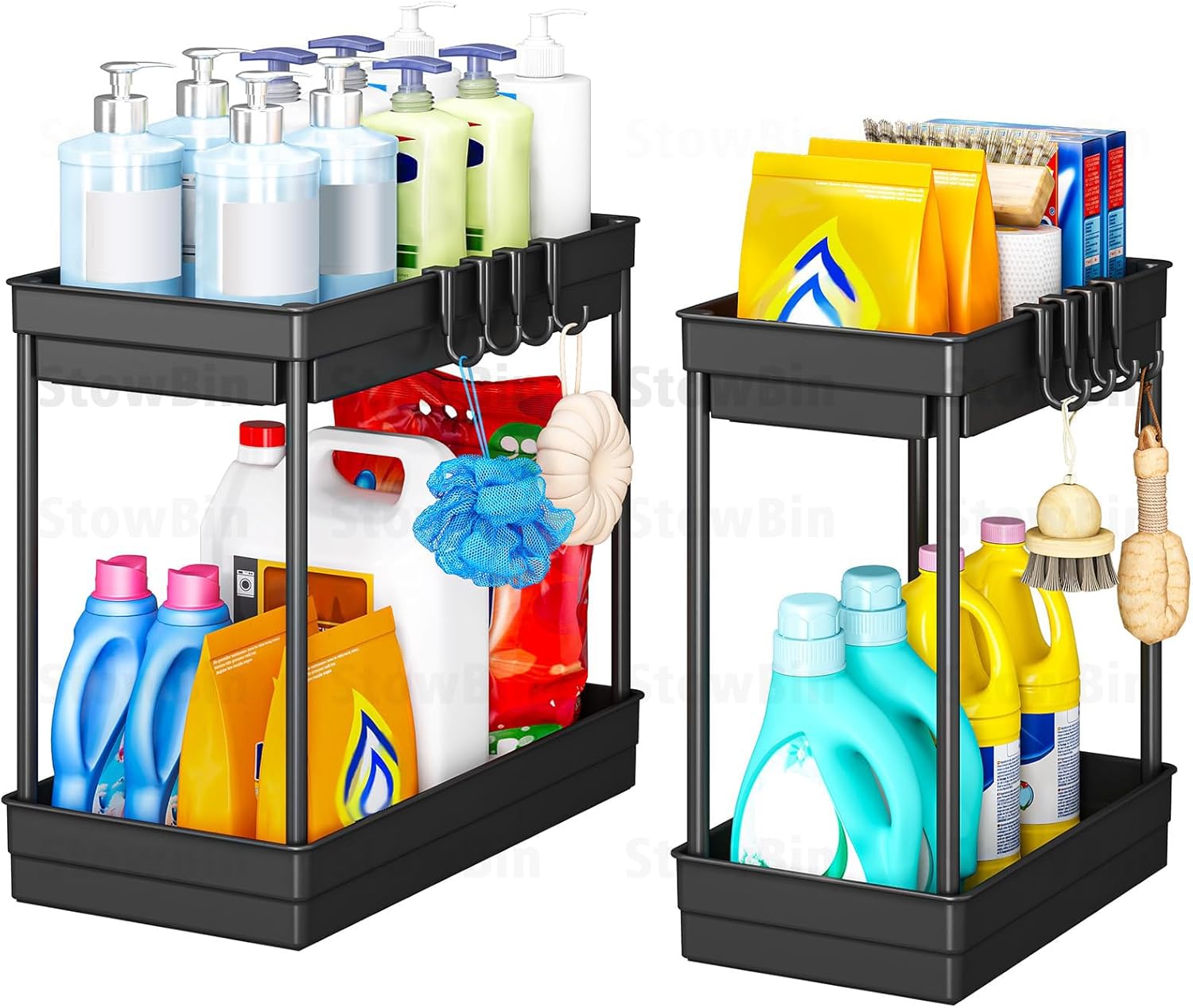 StowBin Organizador de Cocina, 2 Unidades Debajo del Lavabo con 4 Ganchos y 1 Tazas, 