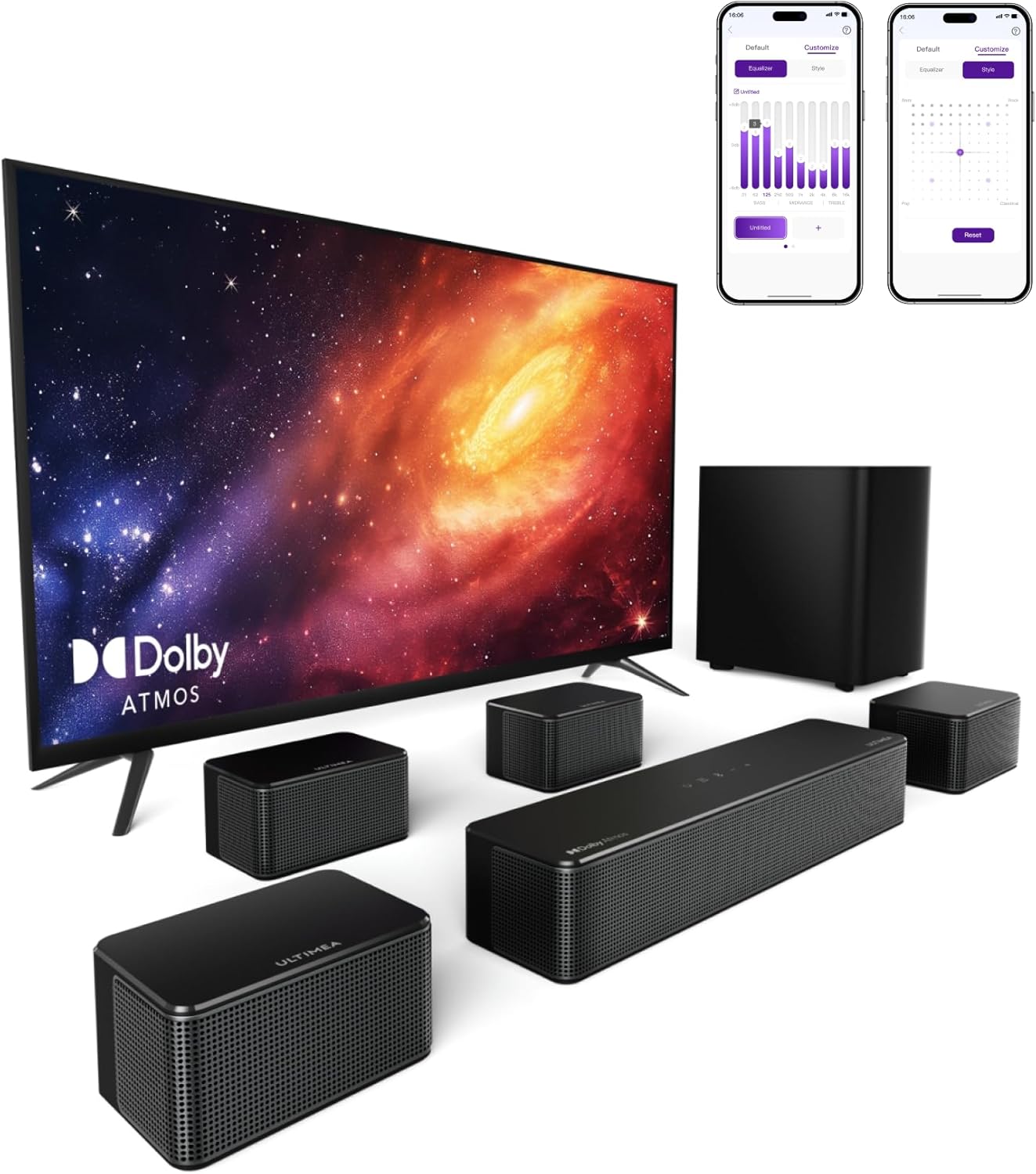 ULTIMEA 7.1ch Barra de Sonido con Dolby Atmos, 3D Sonido Envolvente, Control por App,