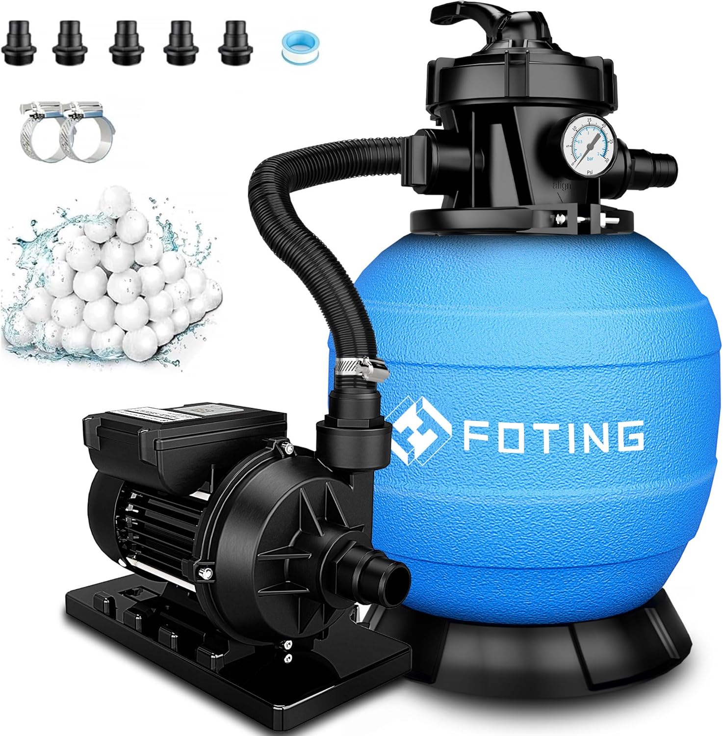 FOTING Depuradora de Arena con Temporizador 24 h – 11.500 L/h, Filtro de Piscina con 