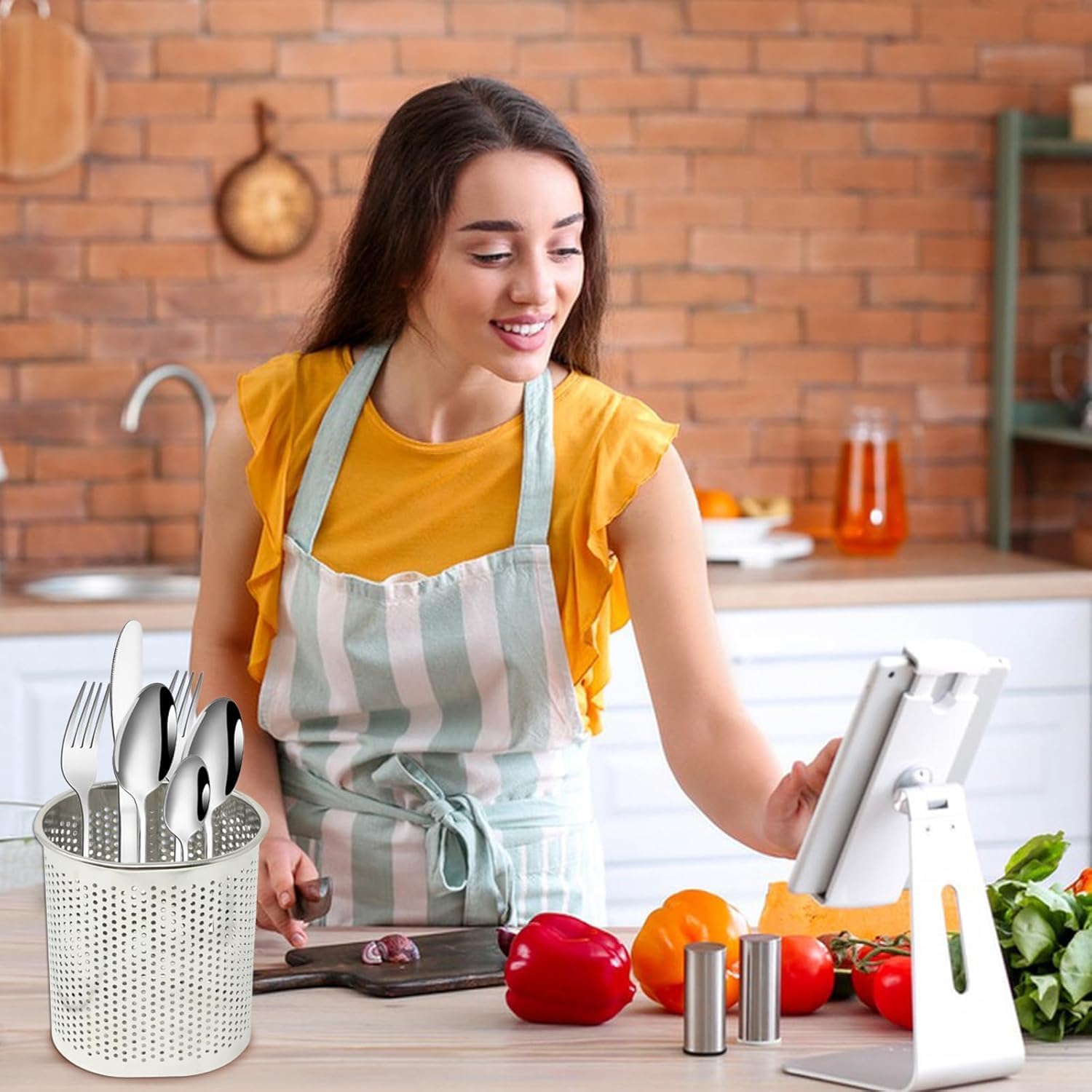 1 soporte para utensilios de acero inoxidable, práctico soporte para palillos, utensi