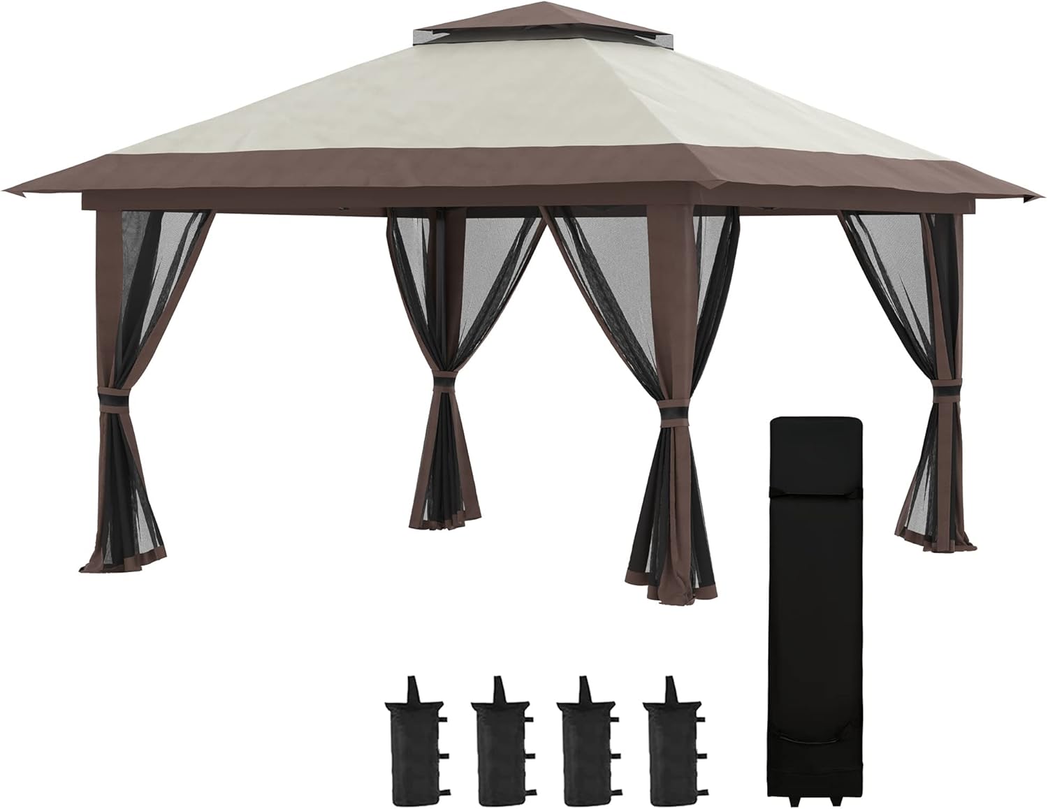 Outsunny Carpa Plegable Pop-up 4x4x2,8 m Cenador de Jardín con Paredes Altura Ajustab