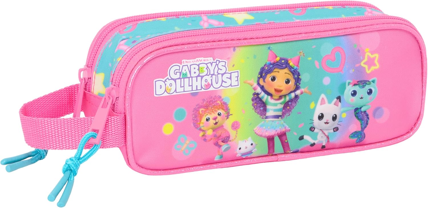 SAFTA GABBY’S Dollhouse Confetti – Portatodo Doble Niño, Estuche Infantil, Estuche Ni