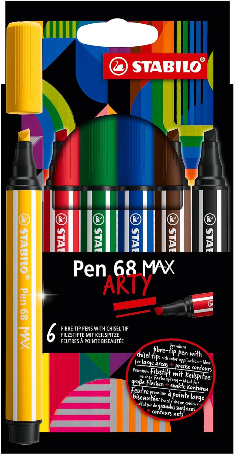 STABILO – Rotulador premium con punta biselada gruesa – Pen 68 MAX – ARTY – Estuche d