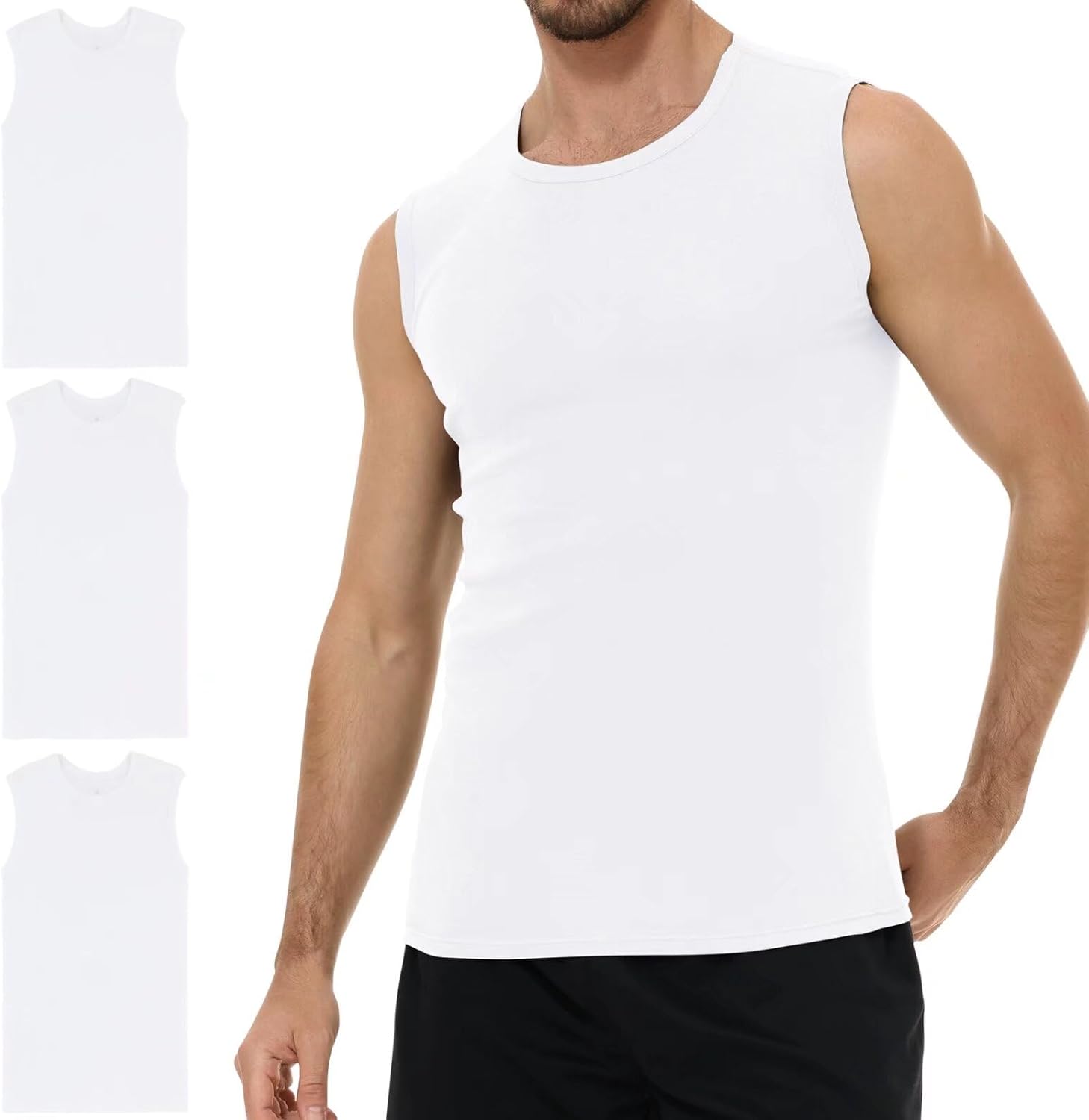 YouShow Pack de 3 Camisetas Interiores para Hombre, 100% algodón, sin Mangas, con Cue
