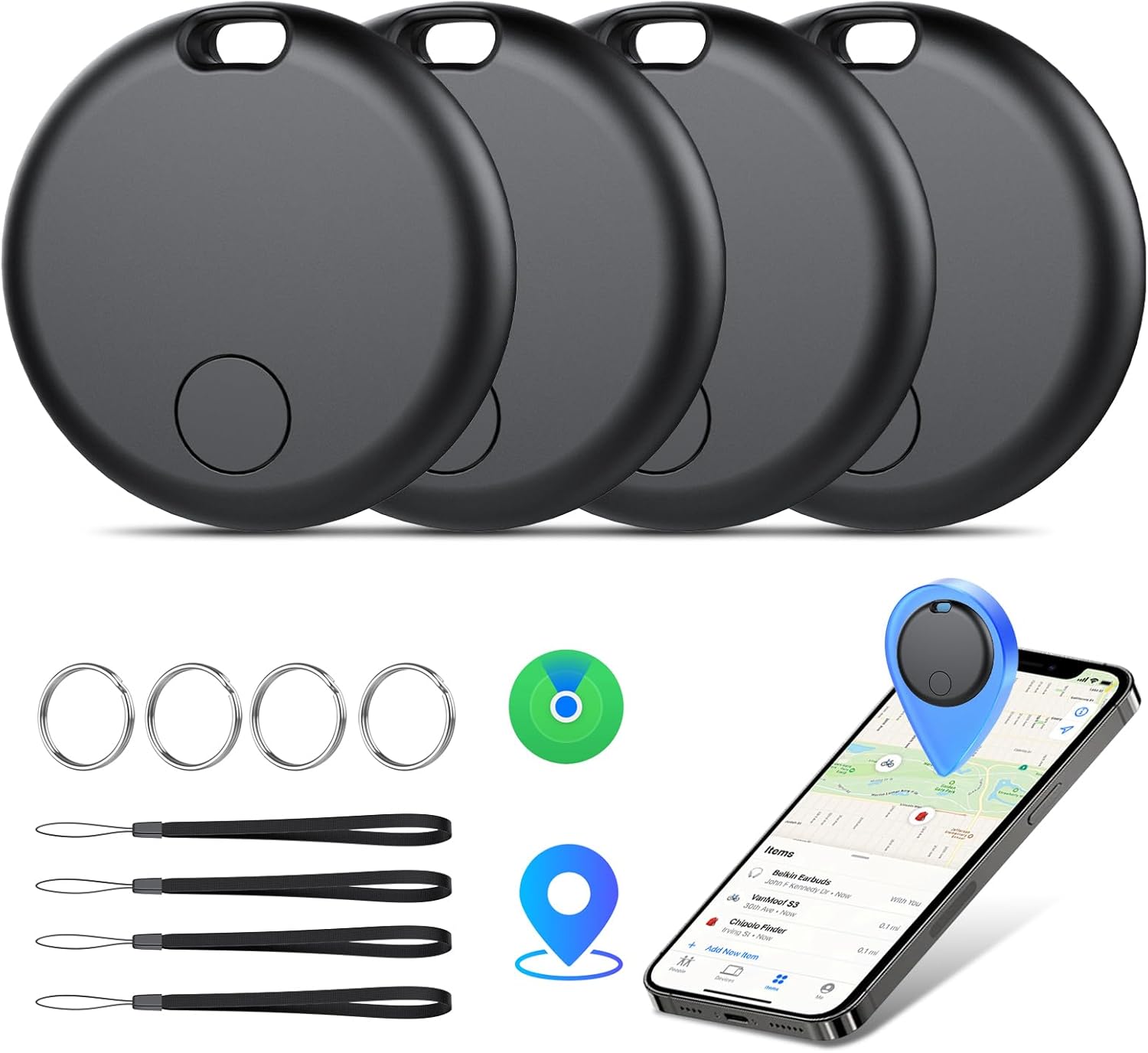Smart Tracker Tags 4 Pack, Localizador de Objetos Bluetooth Finder, Compatible con Bu
