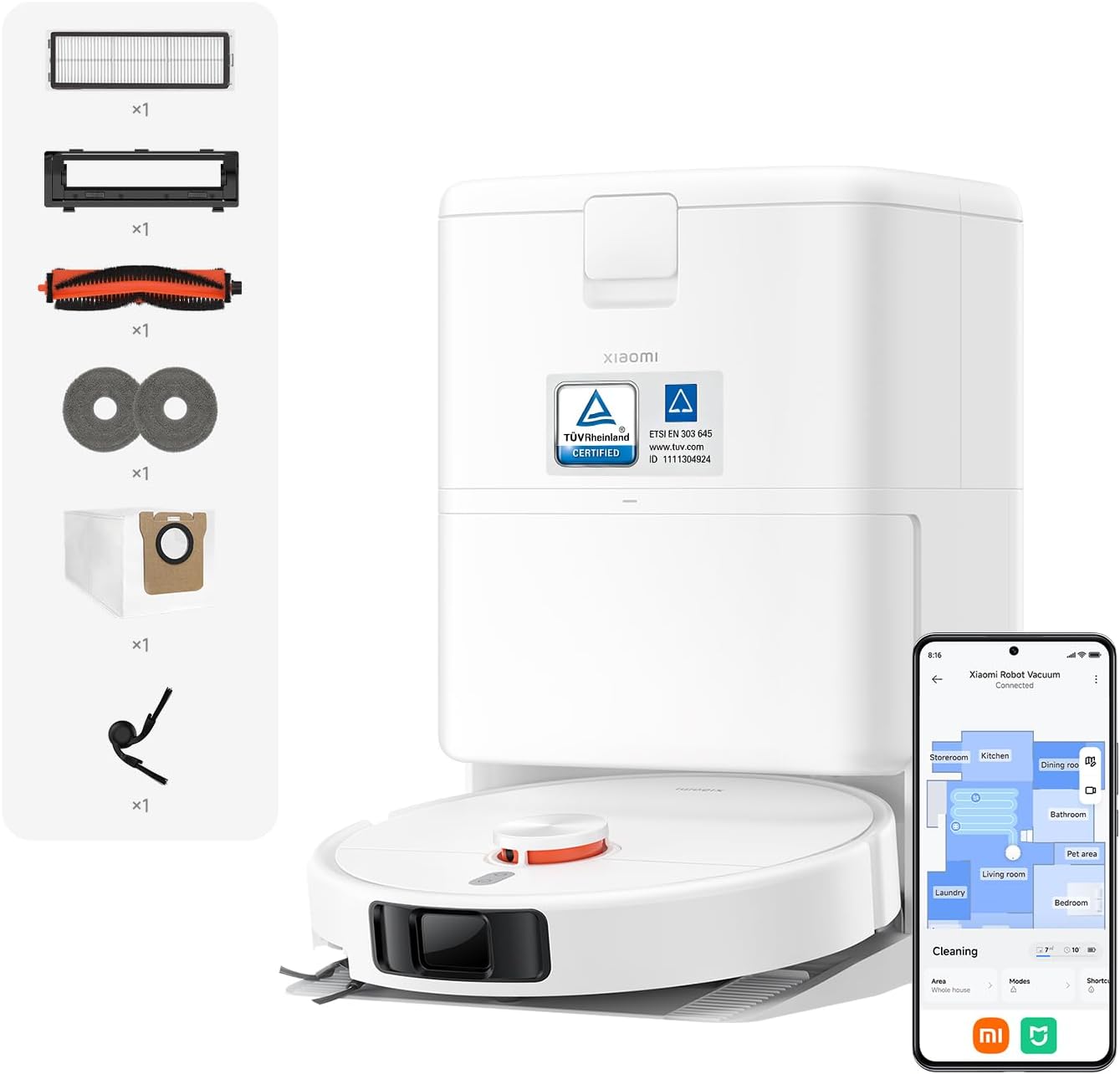 XIAOMI H50 Pro Vacuum con fregado 15.000Pa succión, Cepillo Lateral y mopa Extensible