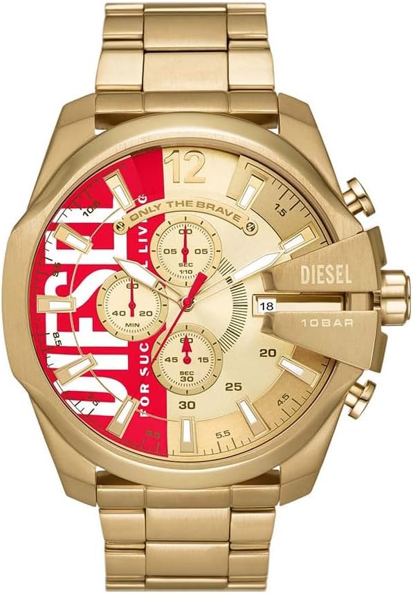 Diesel Reloj Mega Chief para Hombre, Movimiento cronógrafo con Correa de Acero Inoxid