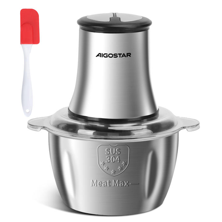AIGOSTAR Picadora Electrica -Acero Inoxidable 1.8 Litros/500w 2 velocidades Pica todo