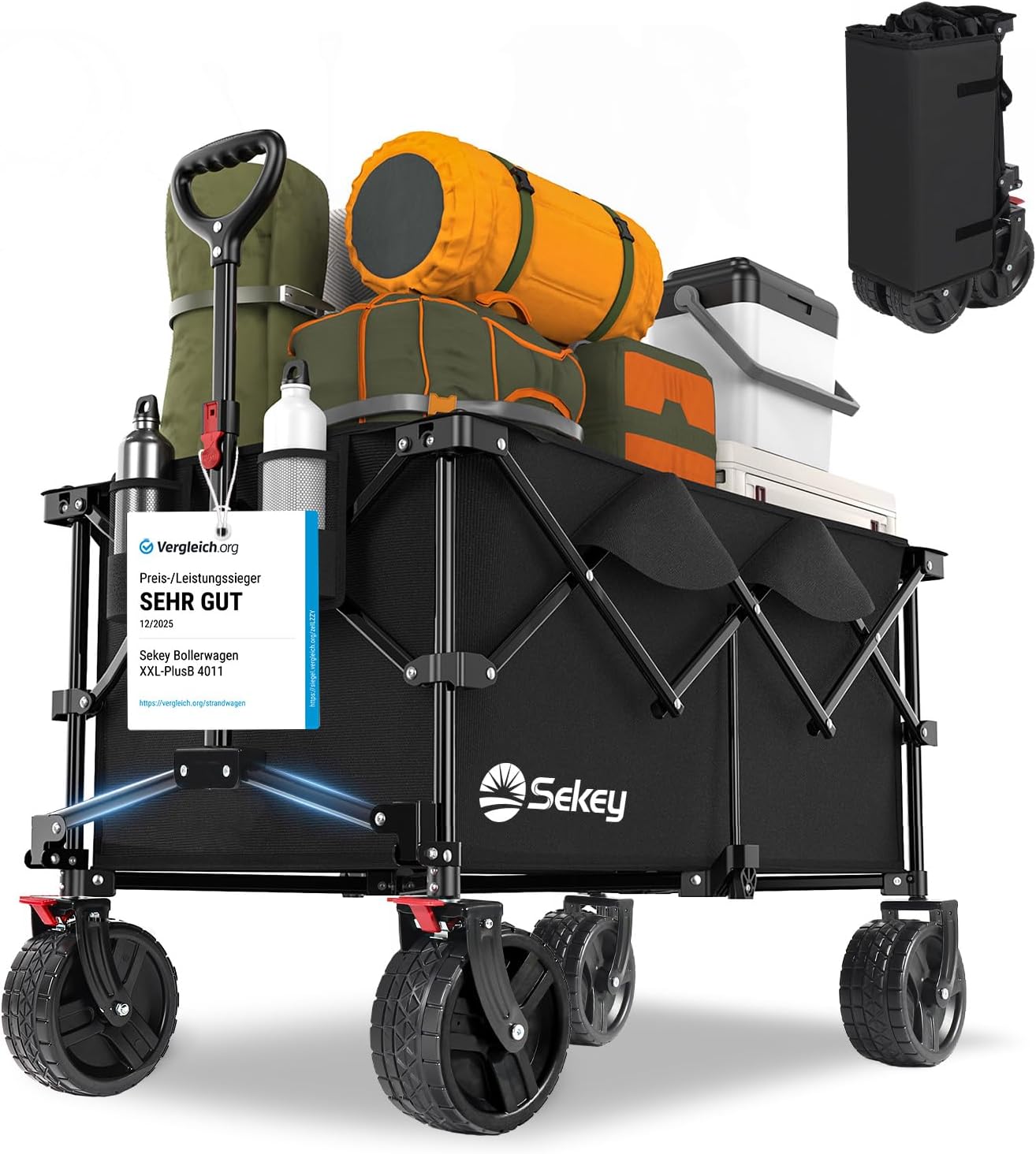 Sekey XXL Plus Carro Playa Ruedas Grandes con Frenos 200L 200KG, Carrito Plegable con