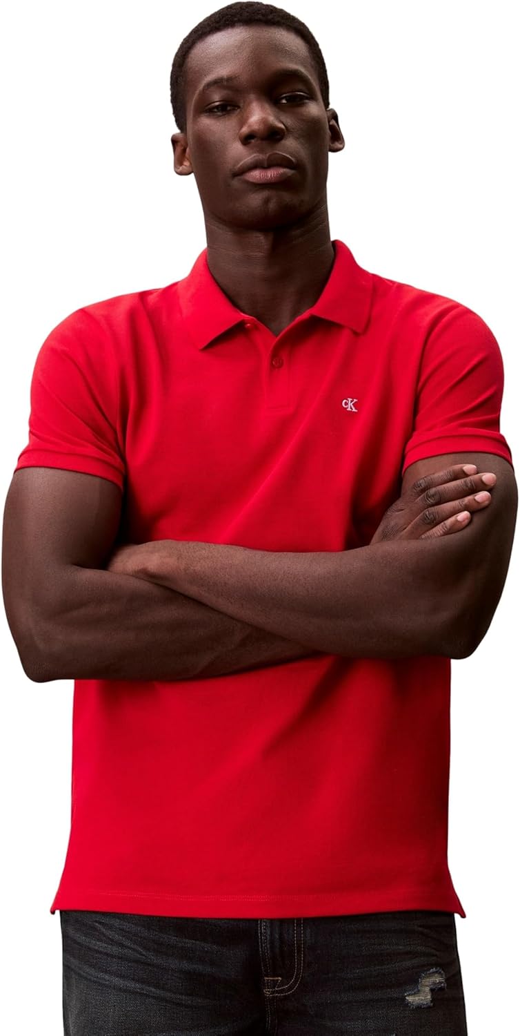 Calvin Klein Polo SS Monogram de piqué LV040EM269 S/S para Hombre, Color Rojo (Adrena