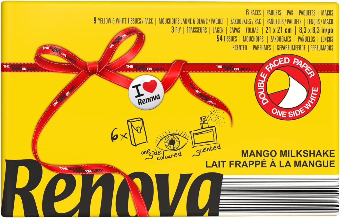 Renova Pañuelos De Bolsillo Red Label Mango – 6 paquetes de pañuelos Aroma Mango 🇪🇸