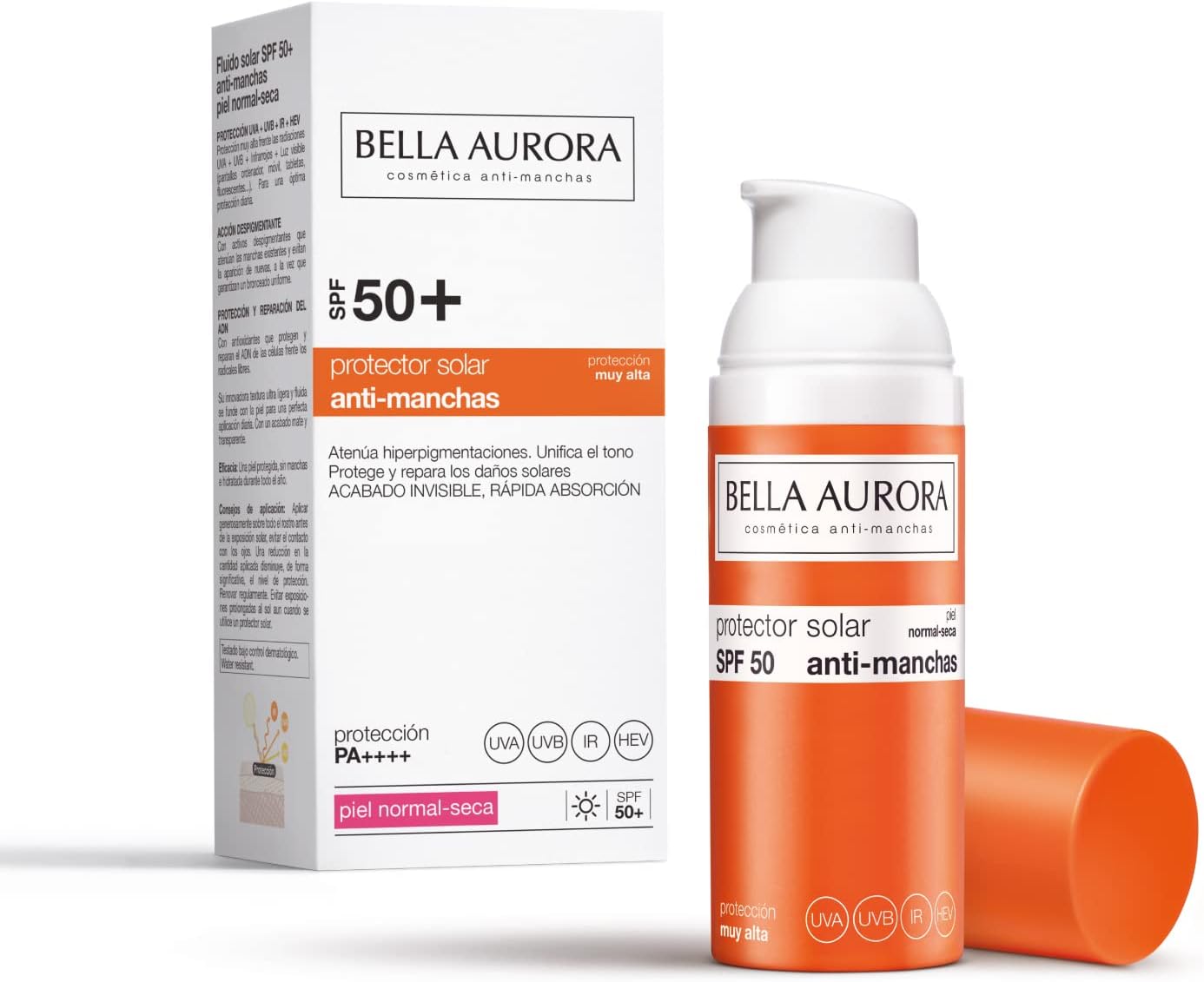 Bella Aurora Protector Solar SPF 50  Facial Anti-Manchas Piel Normal Seca, 50 ml | Cr