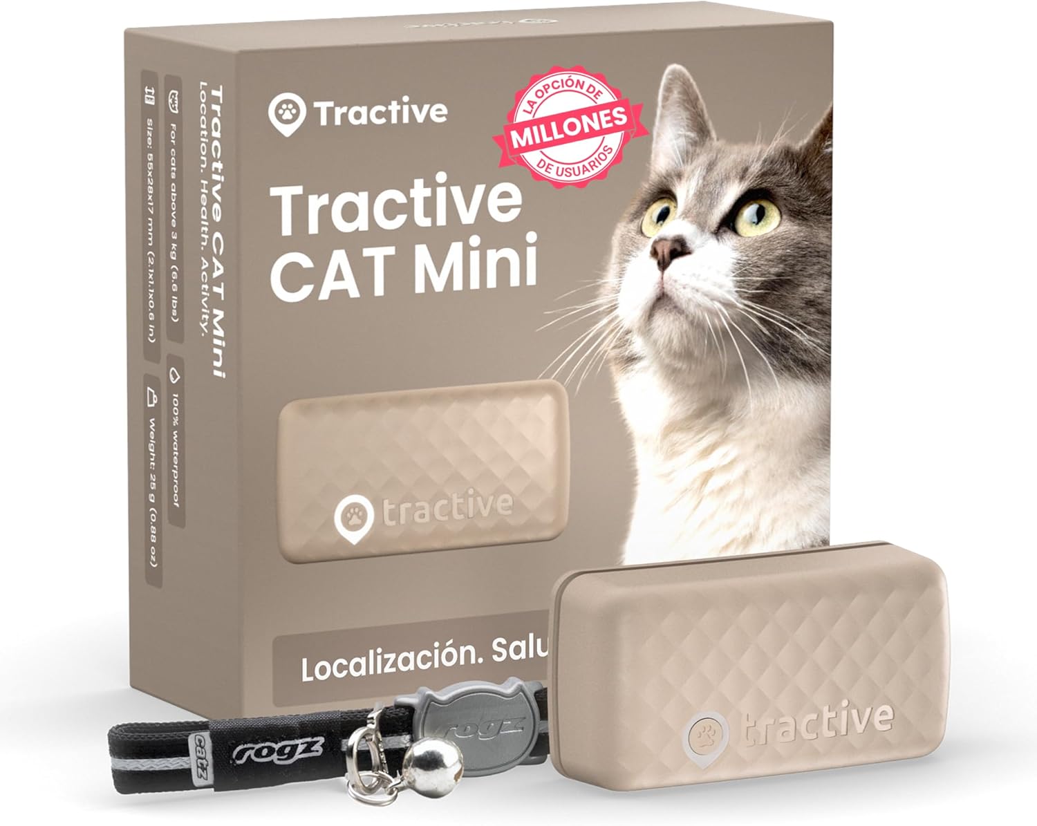 Tractive – Collar Gato GPS Mini | N.º 1 del Mercado | Localización en Tiempo Real | H