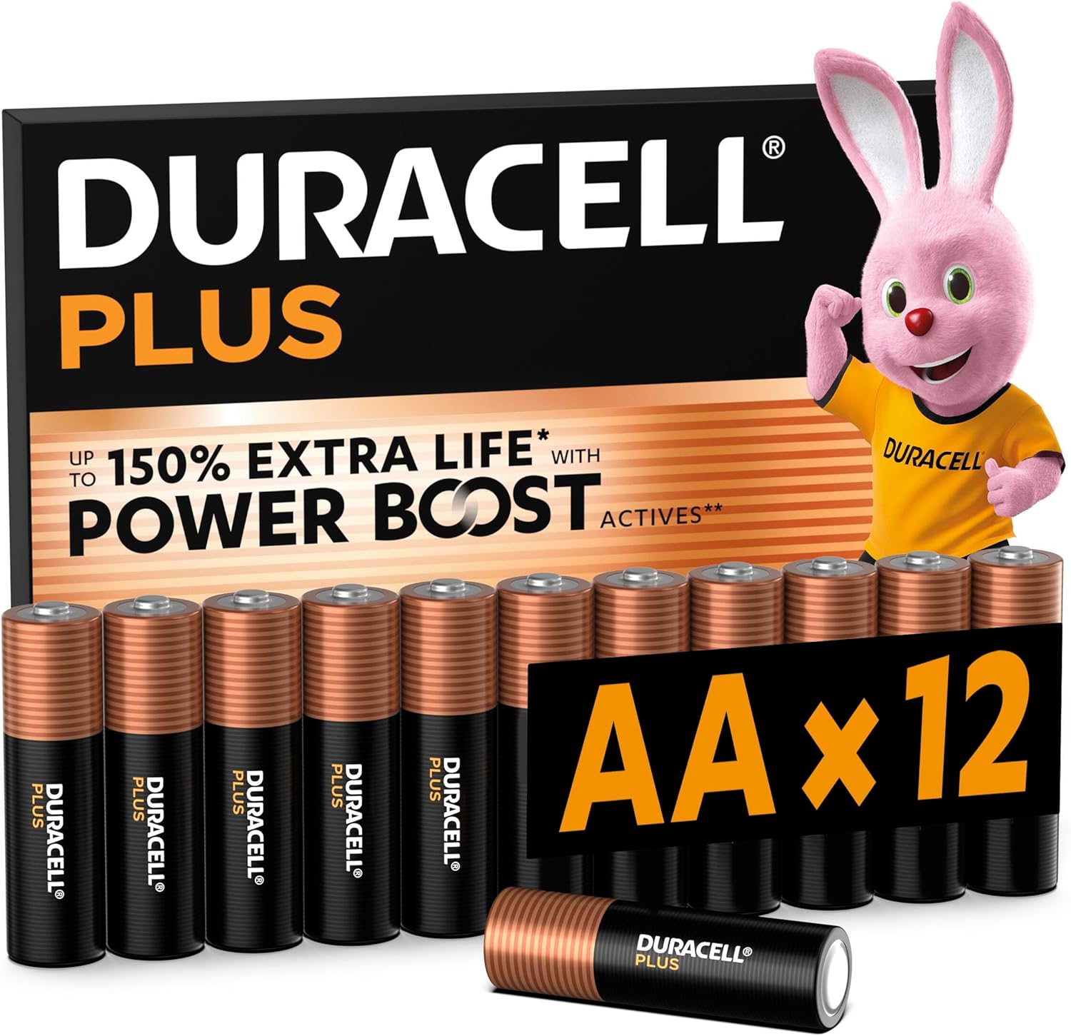 DURACELL Plus Pilas AA (Paquete de 12) – Pilas alcalinas 1,5 V – Hasta un 150 % de du