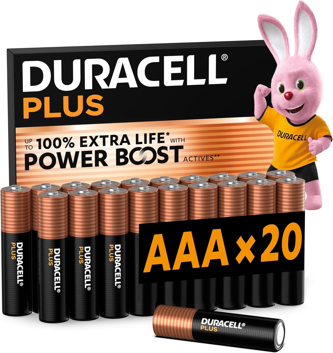 DURACELL Plus Pilas AAA (Paquete de 20) – Pilas alcalinas 1,5 V–hasta un 100% de dura