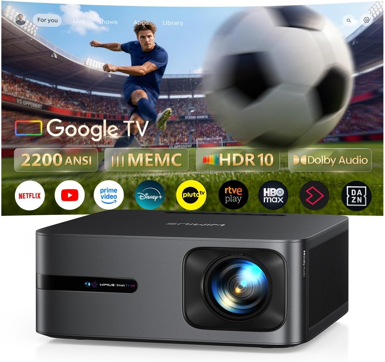 Proyector 4K | 2200 ANSI Brillo | Google TV 14.0 Integrado | Audio Dolby 56W| Proyect