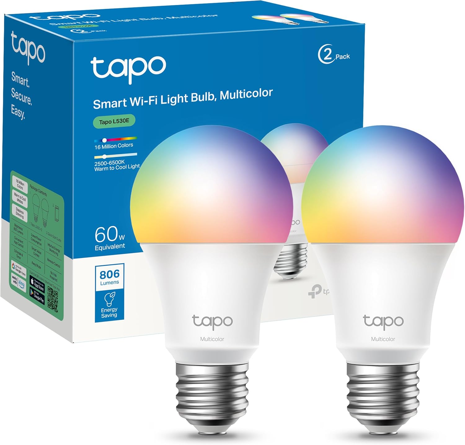 Tapo L530E – Bombilla LED inteligente Wi-Fi, multicolor, regulable, casquillo E27, 60