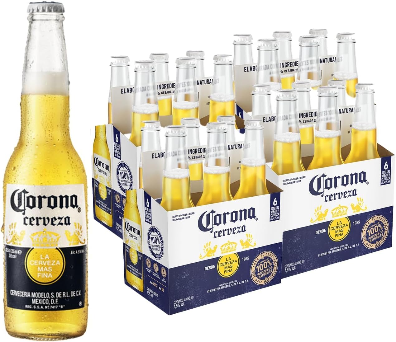 Corona Cerveza, 4 Packs de 6 Botellas x 33 cl, Cerveza Lager Ligera y Refrescante, 4,