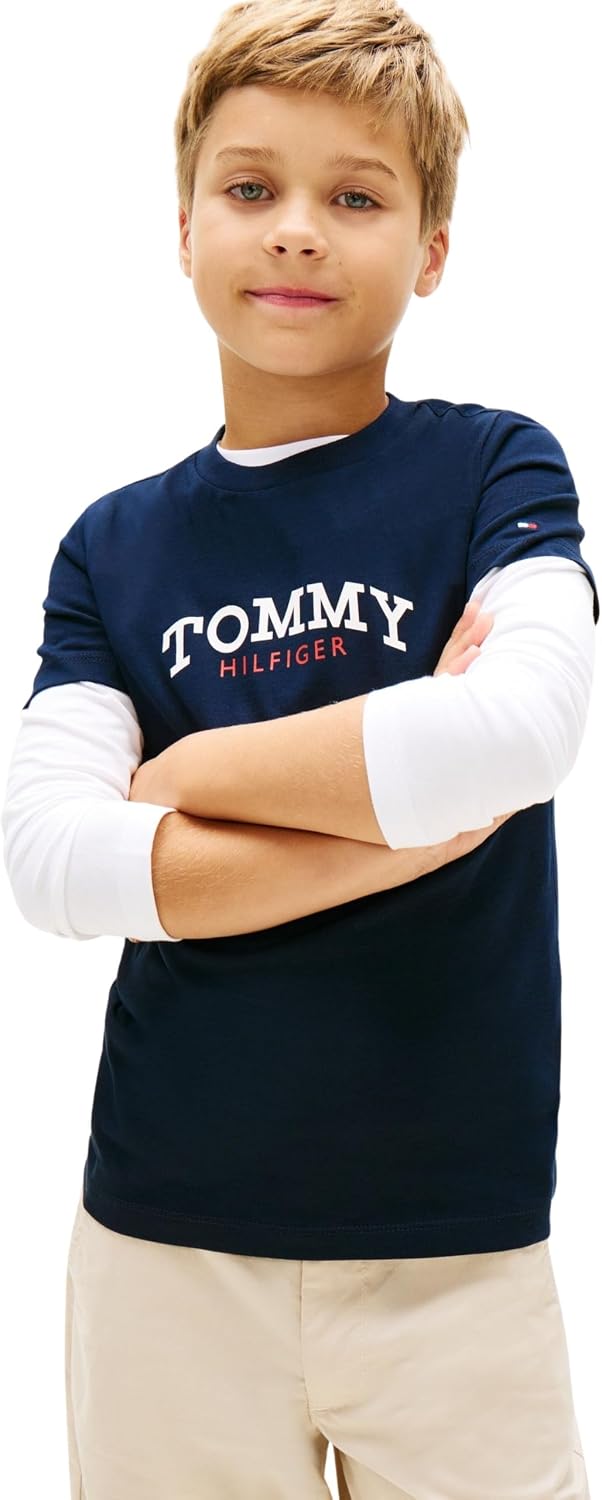 Tommy Hilfiger Camiseta de Manga Corta Chicos Monogram Graphic de algodón, Azul (Dark