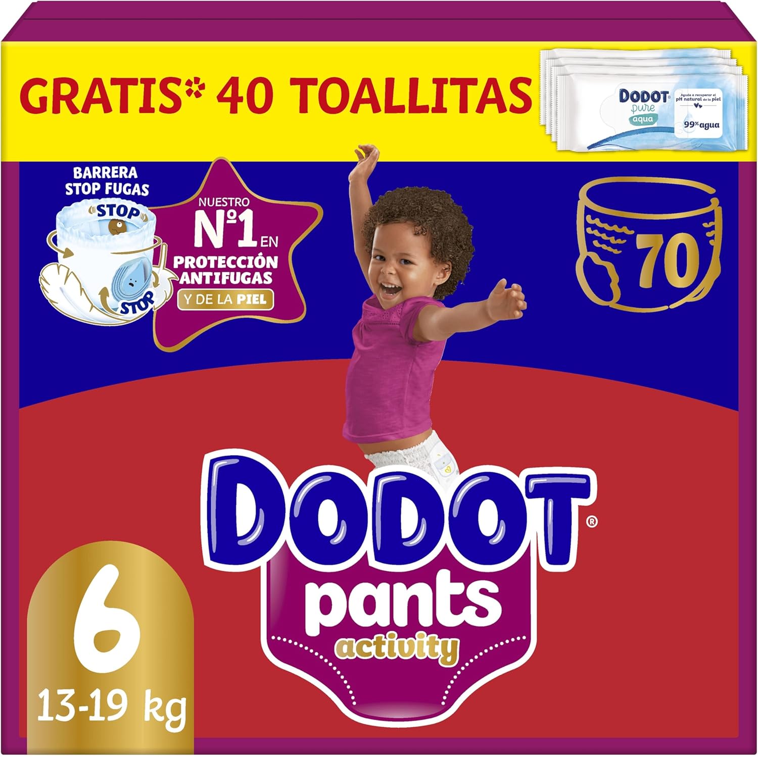 Dodot Activity Pants Pañal-Braguita Talla 6, 70 Pañales, 14kg – 19kg, Con Barrera STO