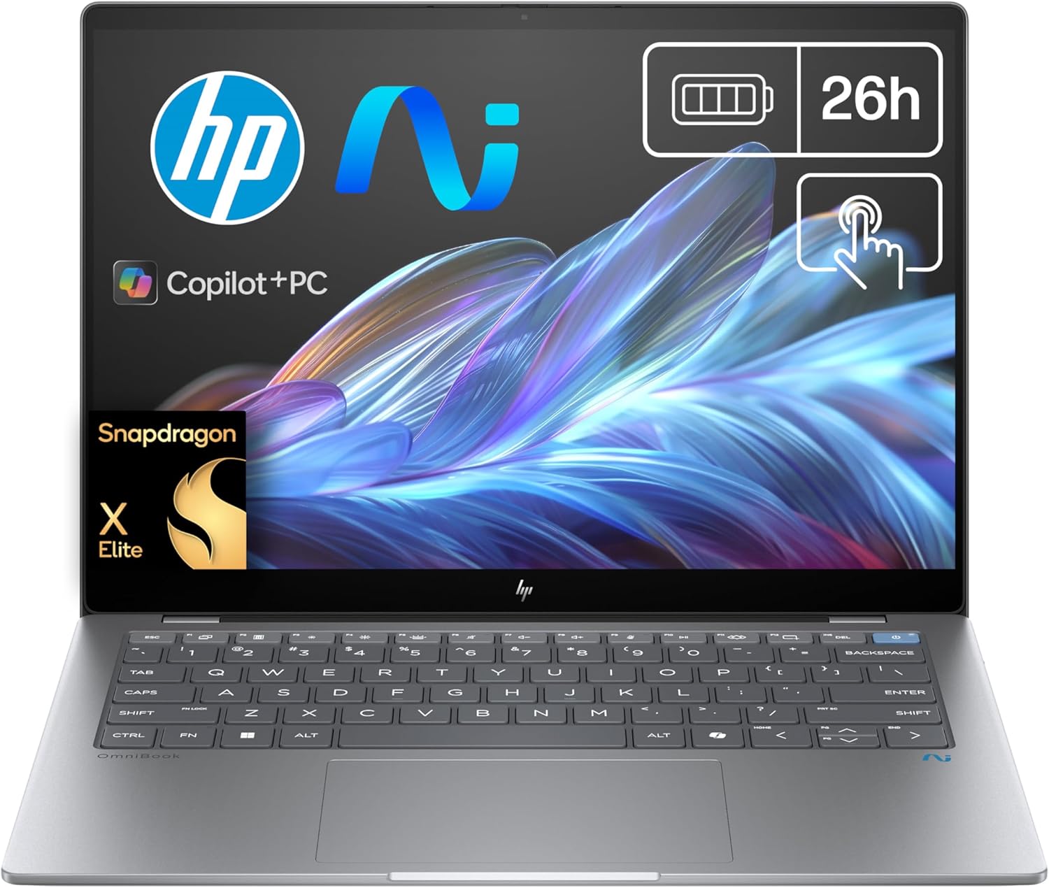 HP OmniBook X AI 14-fe0001ns – Ordenador portátil IA de 14″ 2.2k multitáctil QC Snapd
