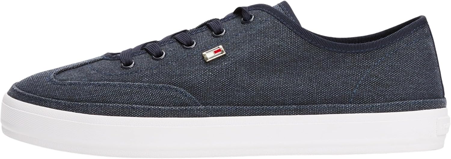 Tommy Hilfiger Sneaker con Suela Vulcanizada Mujer Washed Canvas Low Top, Azul (Space