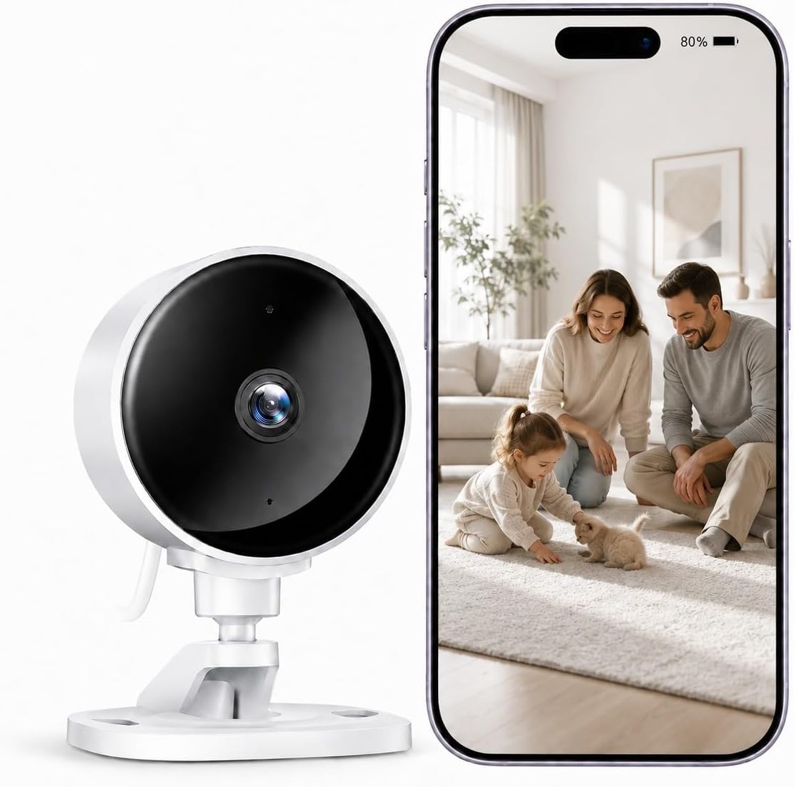 WOLFANG Camara Vigilancia WiFi Interior 1080P, Detección de Humano, Visión Nocturna, 