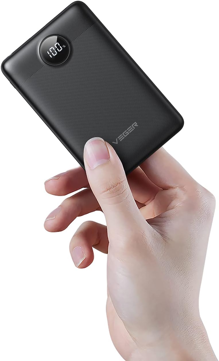 VEGER Power Bank 10000mAh,Más Delgado Batería Externa Carga rápida,USB-C 22.5W Entrad