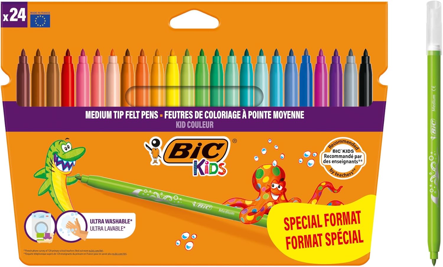 BIC Kids, Kid Couleur, Rotuladores Lavables para Niños,Ideales para Material Escolar,