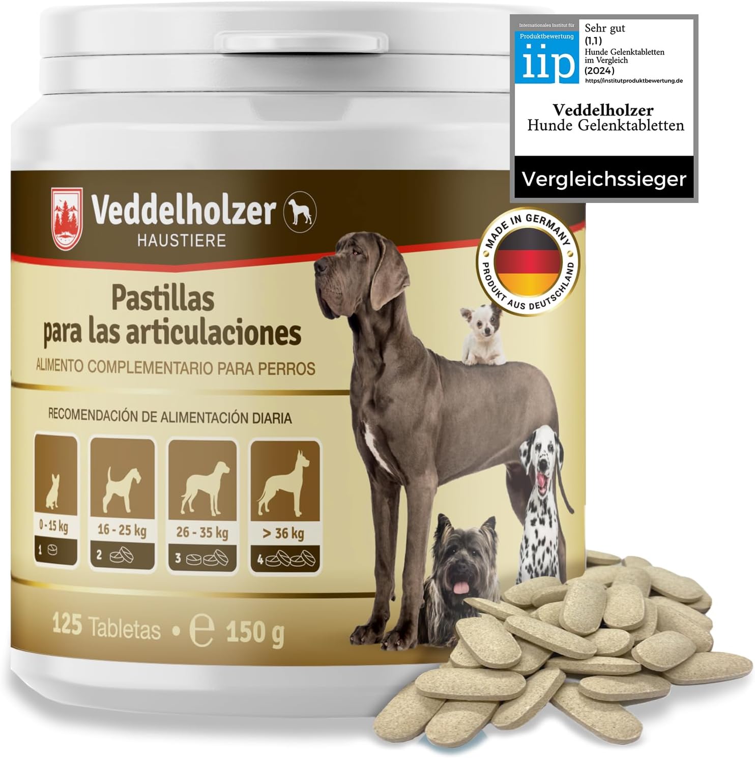 Los Comprimidos condroprotector Perros para articulaciones Veddelholzer con MSM, harp