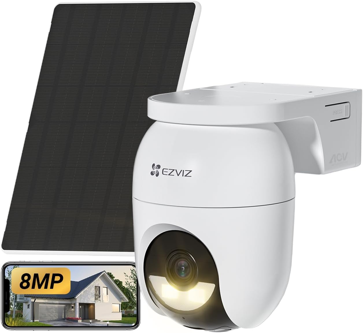 EZVIZ 8MP Cámara Vigilancia Exterior Solar con Batería, AOV,Wi-Fi,360° Sin Cables,4K,