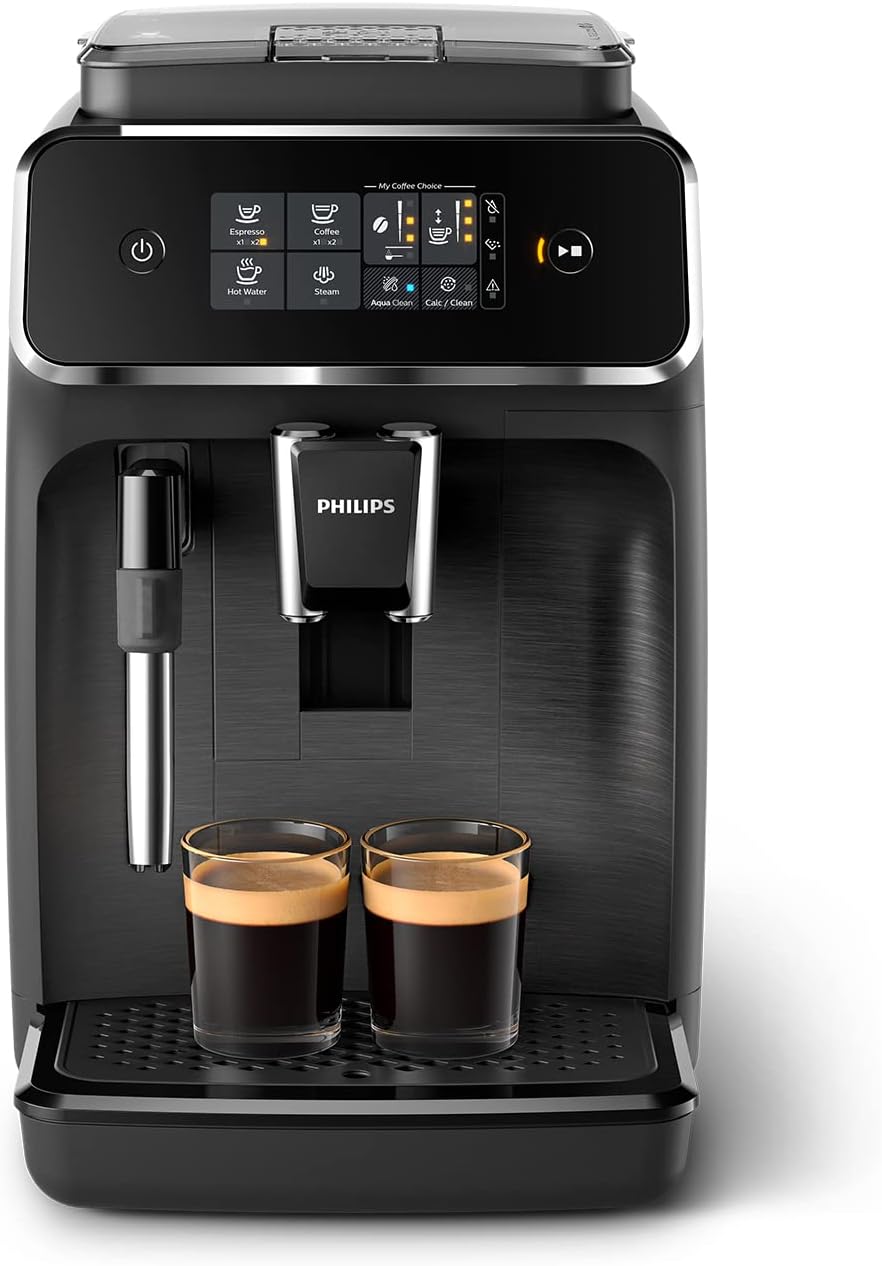PHILIPS Serie 2200 Cafetera Espresso Automática – 2 Cafés, Pantalla Táctil, Espumador