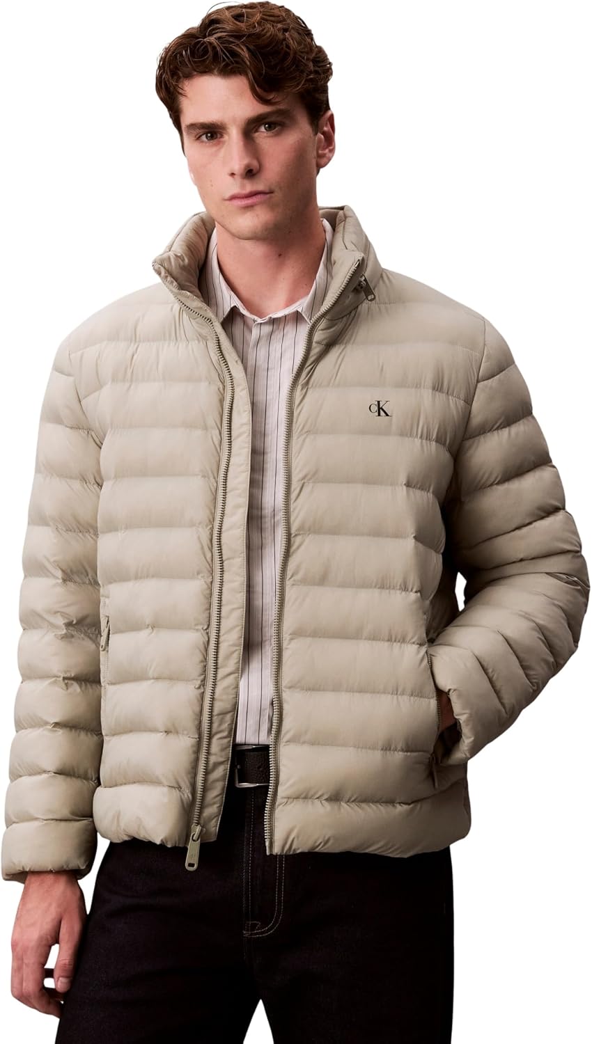 Calvin Klein Cazadora acolchada Hombre Nylon Hooded Puffer con capucha, Gris (Forest 