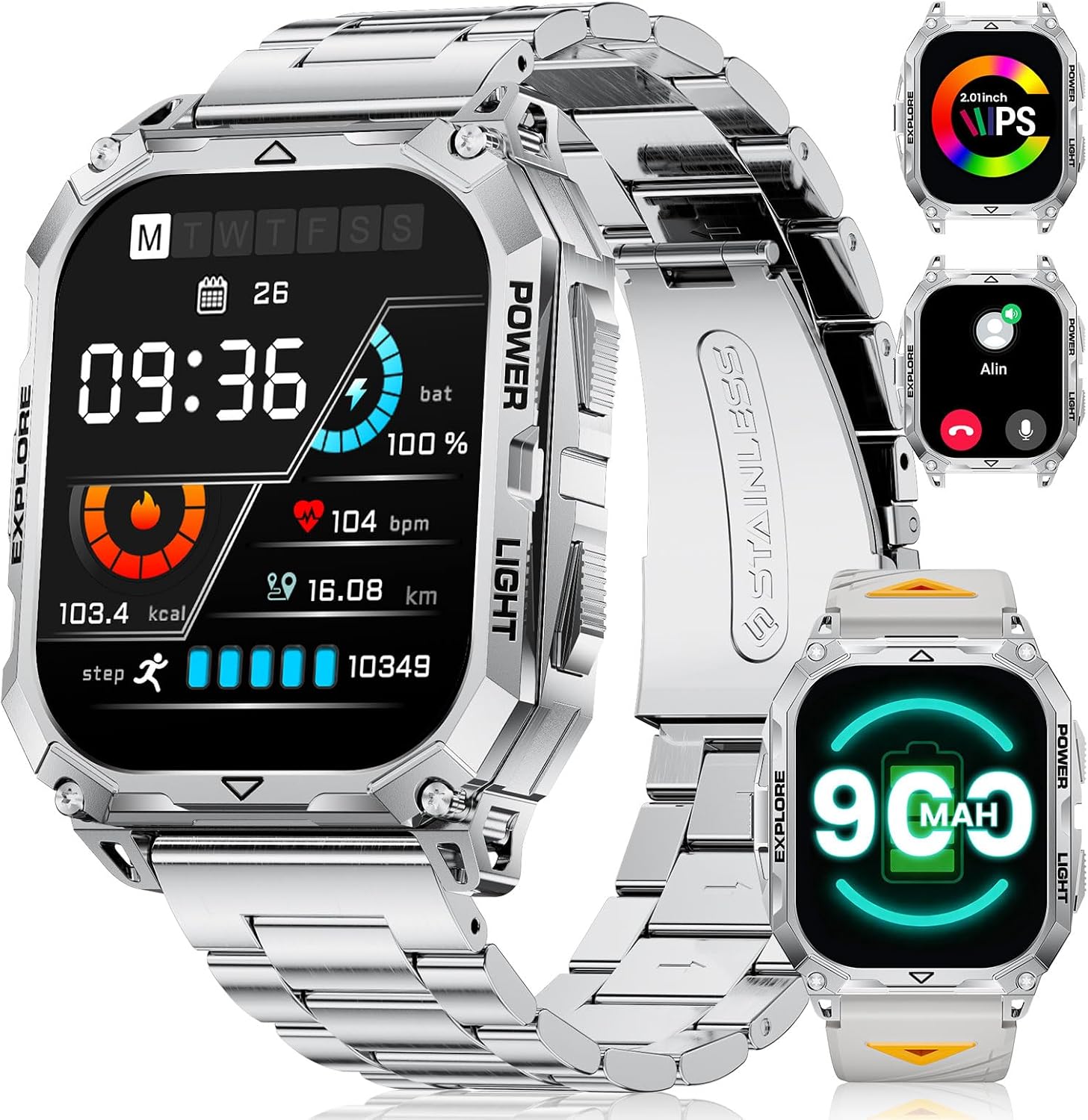Reloj Inteligente Hombre Militar con LED Linterna/Llamadas, 2.01″HD Smartwatch Hombre